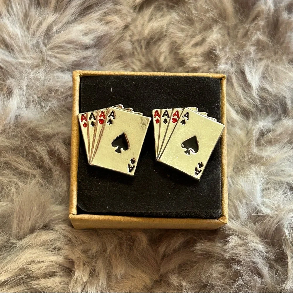 Men’s four aces silver enamel cuff links